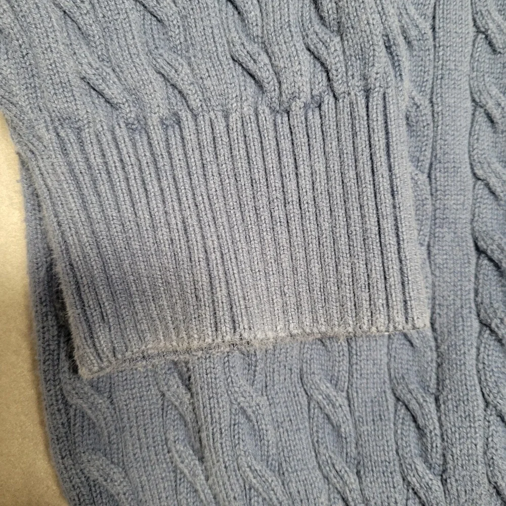 Lacoste Mens Blue‎ Cable Knit Crew Neck Sweater Sz 9 4XL Embroidered Logo Cotton